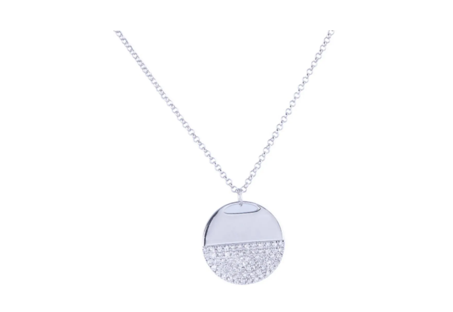 14K WHITE GOLD DIAMOND CIRCLE PENDANT NECKLACE
