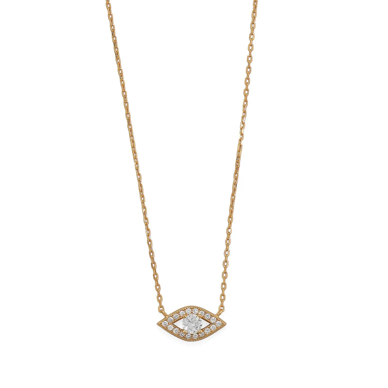 16" 2" 14 Karat Gold Plated CZ Evil Eye Necklace