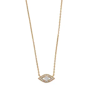 16" 2" 14 Karat Gold Plated CZ Evil Eye Necklace
