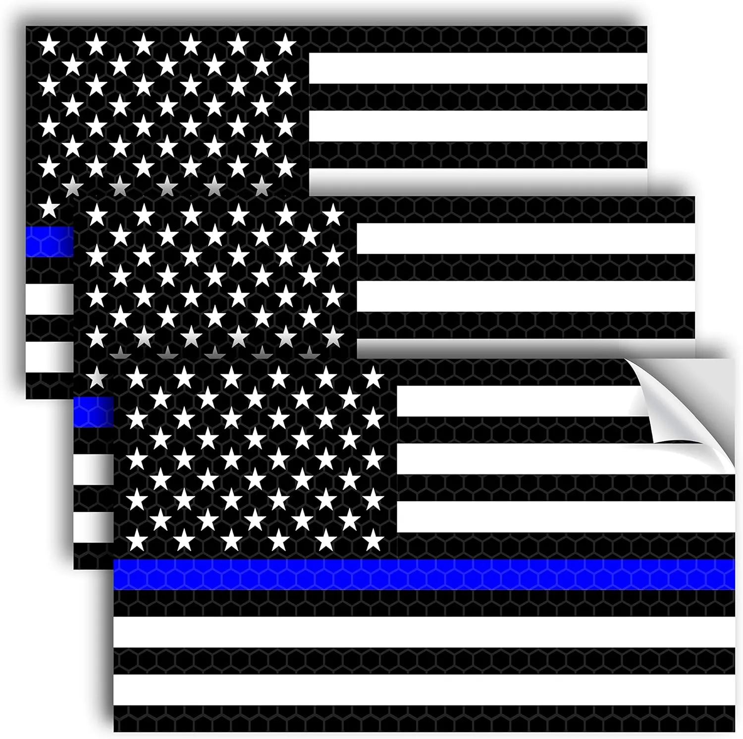 3PC Reflective Thin Blue Line Decal - 5x3 Inches - American Flag Thin Blue Line Sticker - Police Stickers - Blue Lives Matter Sticker - Back The Blue Car Decal Law Enforcement Flag Car Bumper Window