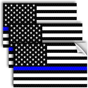 3PC Reflective Thin Blue Line Decal - 5x3 Inches - American Flag Thin Blue Line Sticker - Police Stickers - Blue Lives Matter Sticker - Back The Blue Car Decal Law Enforcement Flag Car Bumper Window
