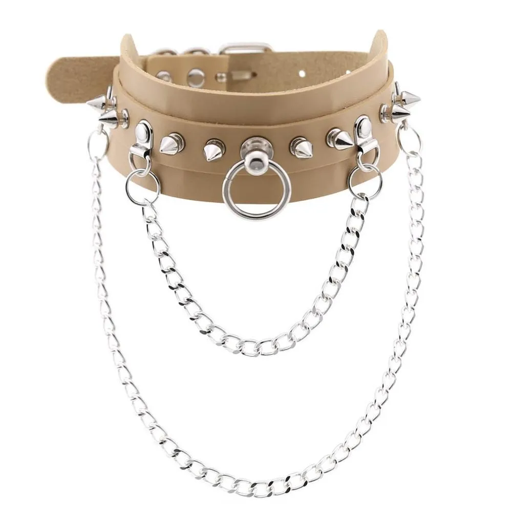 Adjustable Studded Choker with Two Chains / Sexy BDSM Collars