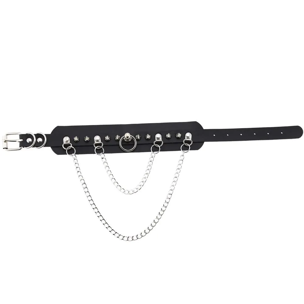 Adjustable Studded Choker with Two Chains / Sexy BDSM Collars