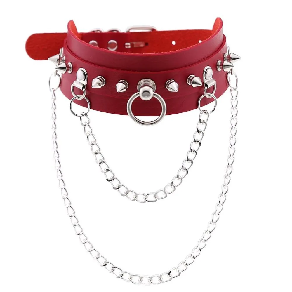 Adjustable Studded Choker with Two Chains / Sexy BDSM Collars