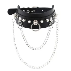 Adjustable Studded Choker with Two Chains / Sexy BDSM Collars