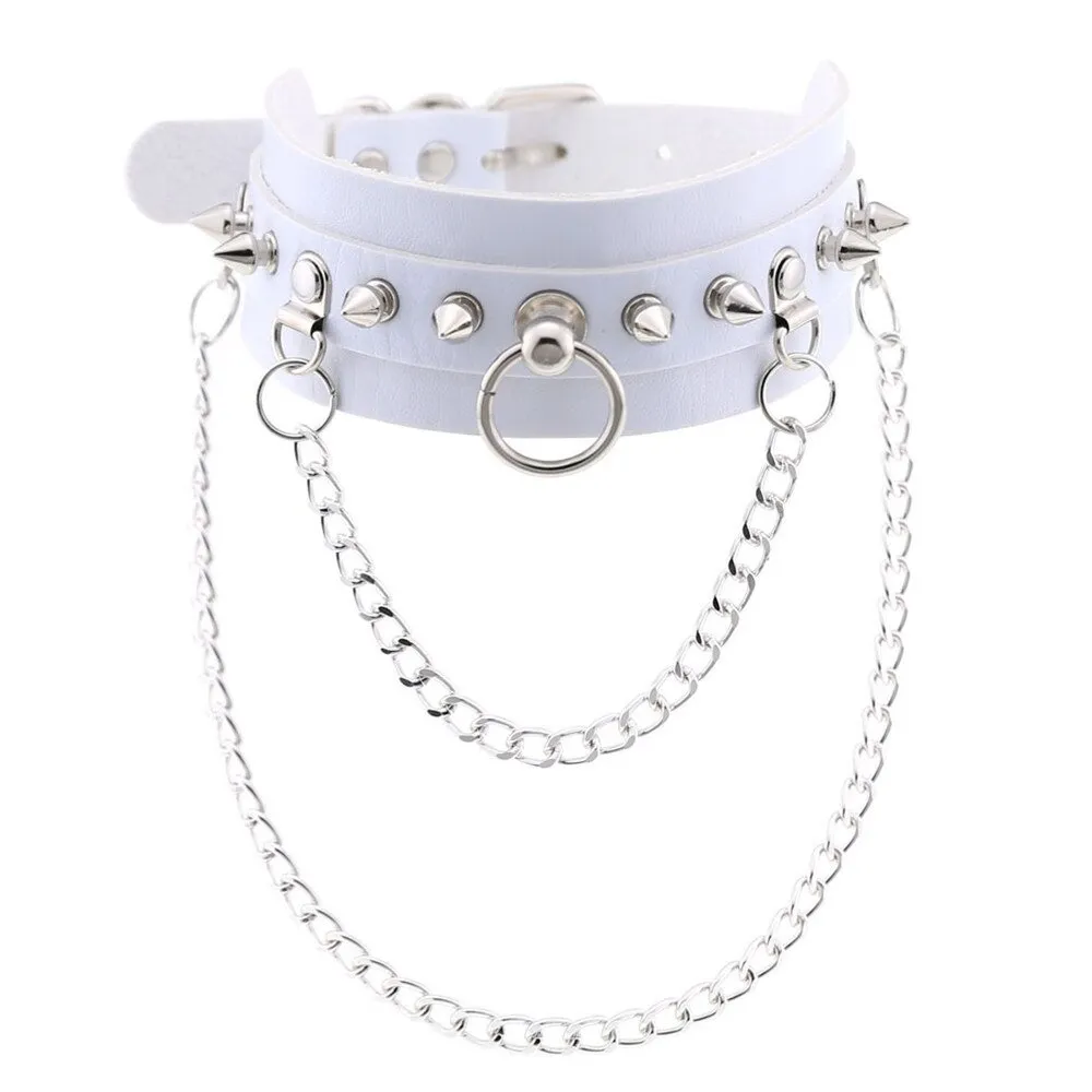 Adjustable Studded Choker with Two Chains / Sexy BDSM Collars