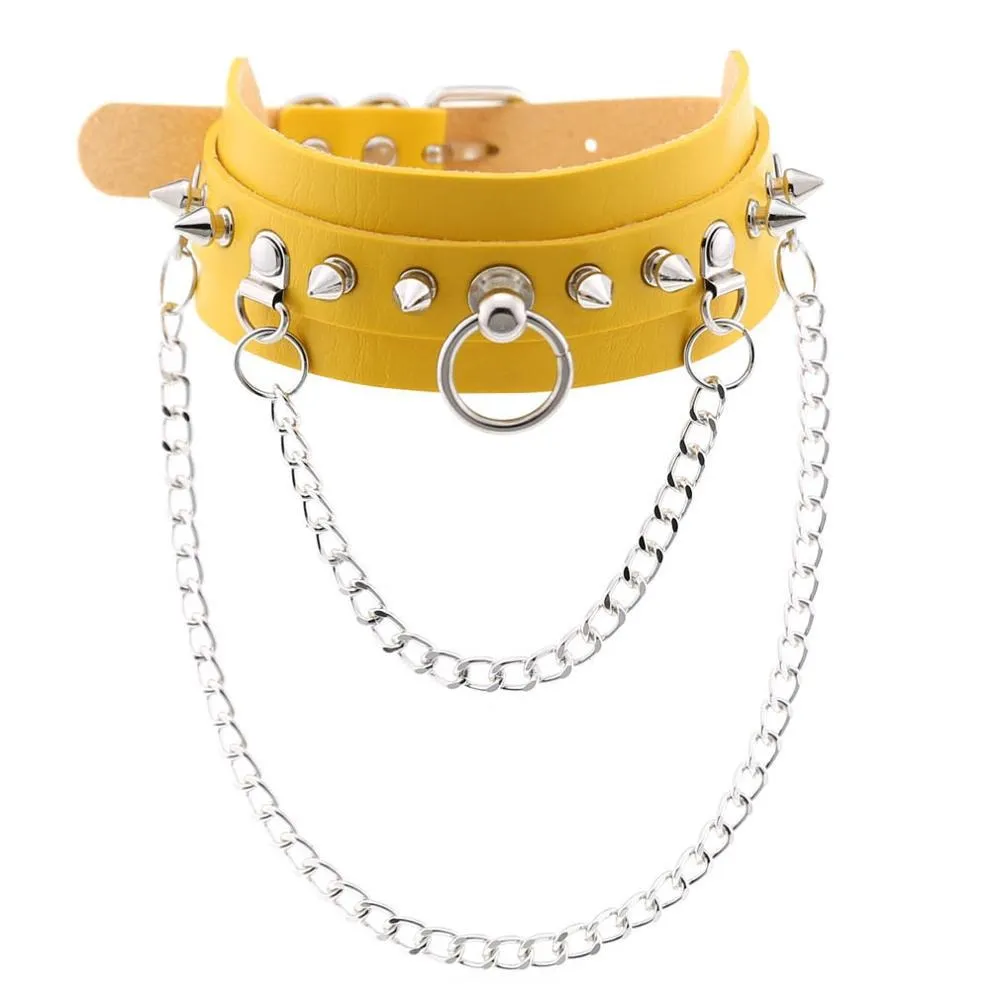 Adjustable Studded Choker with Two Chains / Sexy BDSM Collars