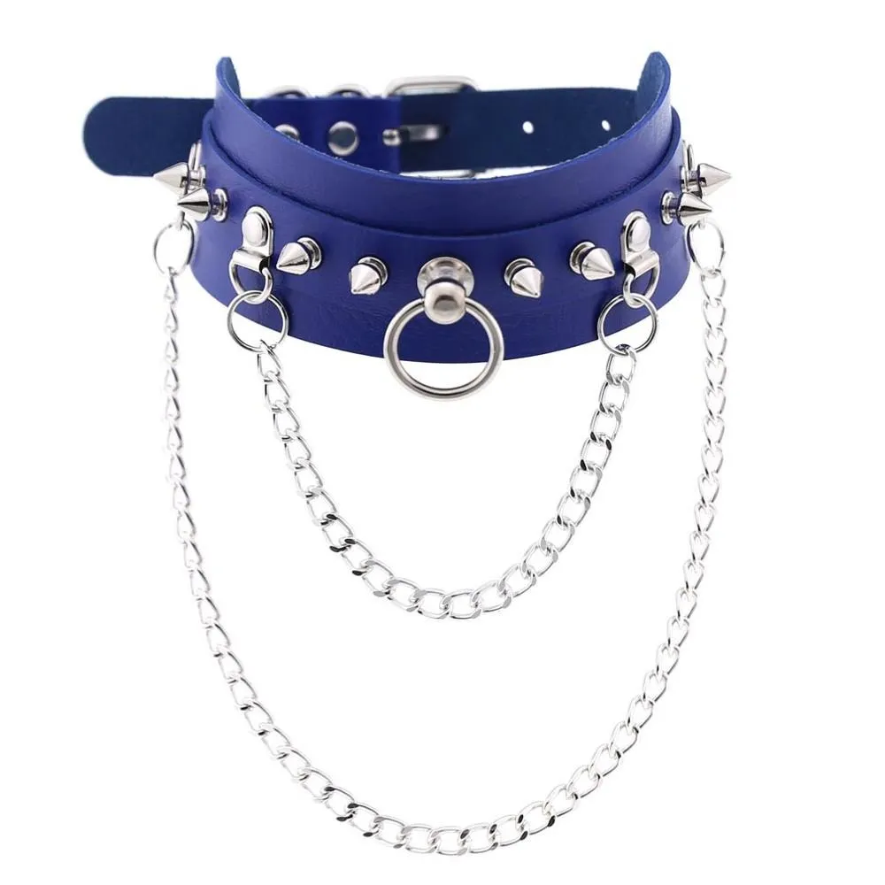 Adjustable Studded Choker with Two Chains / Sexy BDSM Collars