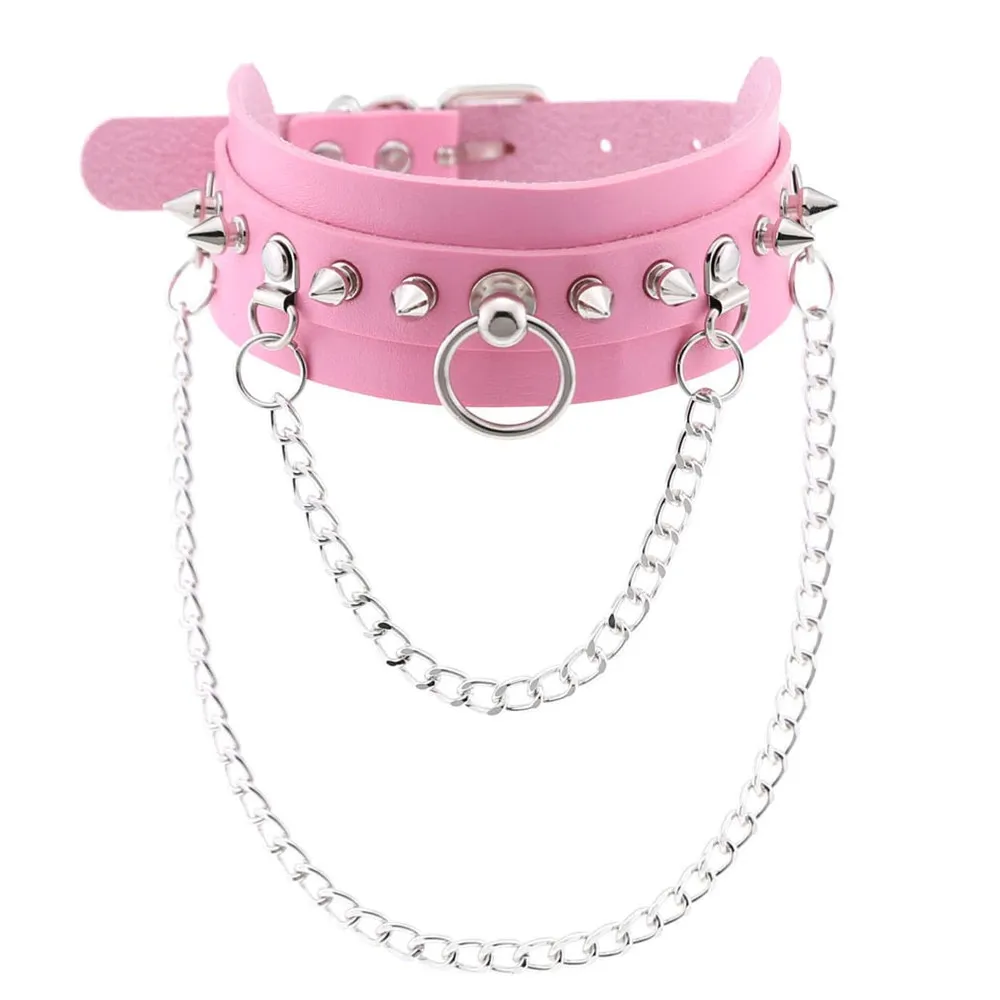 Adjustable Studded Choker with Two Chains / Sexy BDSM Collars