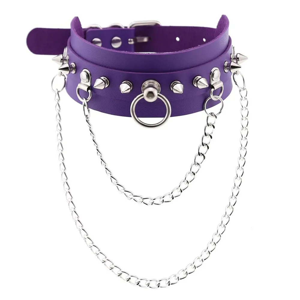Adjustable Studded Choker with Two Chains / Sexy BDSM Collars