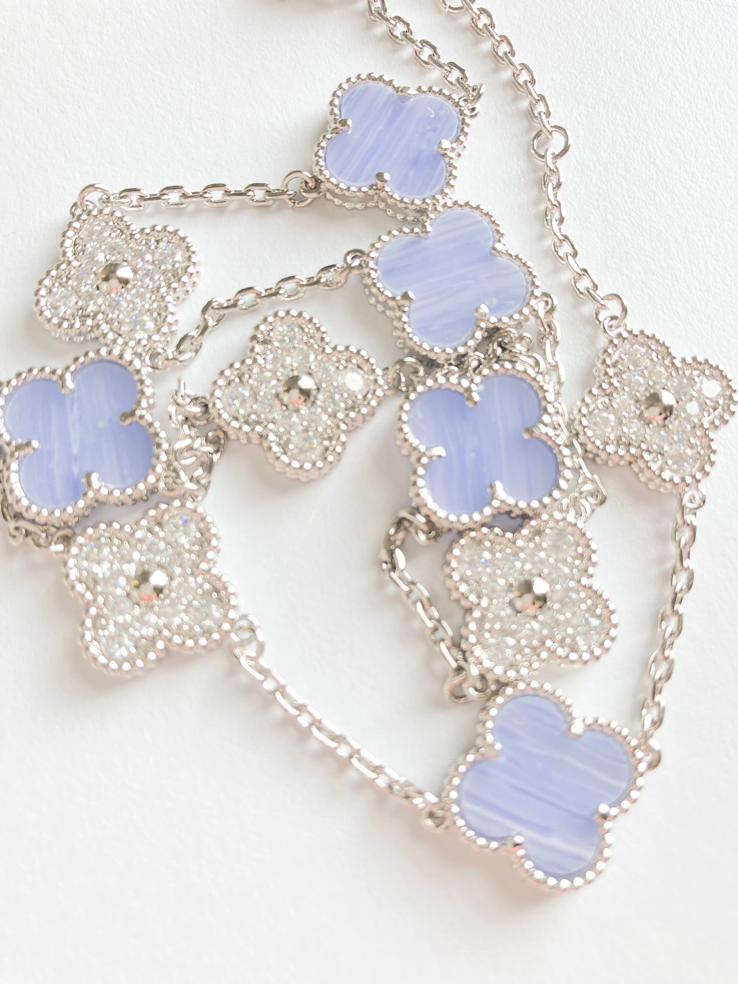 Agate and Cubic Zirconia Quatrefoil Necklace in Silver