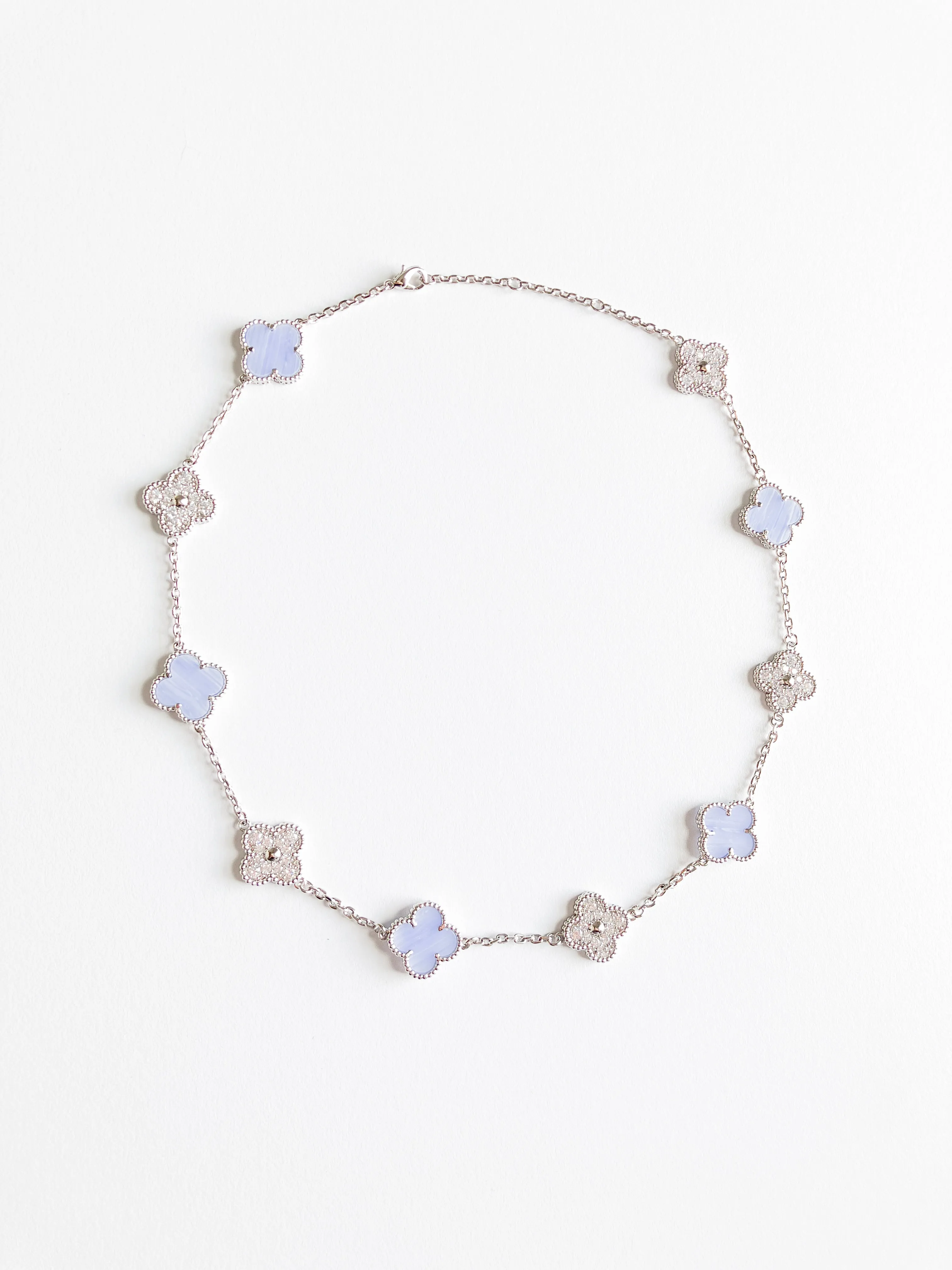 Agate and Cubic Zirconia Quatrefoil Necklace in Silver