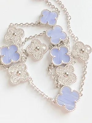 Agate and Cubic Zirconia Quatrefoil Necklace in Silver