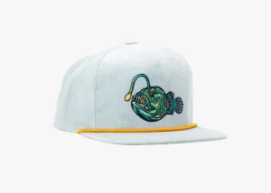 Bajo Flat Brim Fishing Hat  Marine Art Snapback Trucker Cap with Embroidered Ocean Design, Breathable and Coastal-Ready