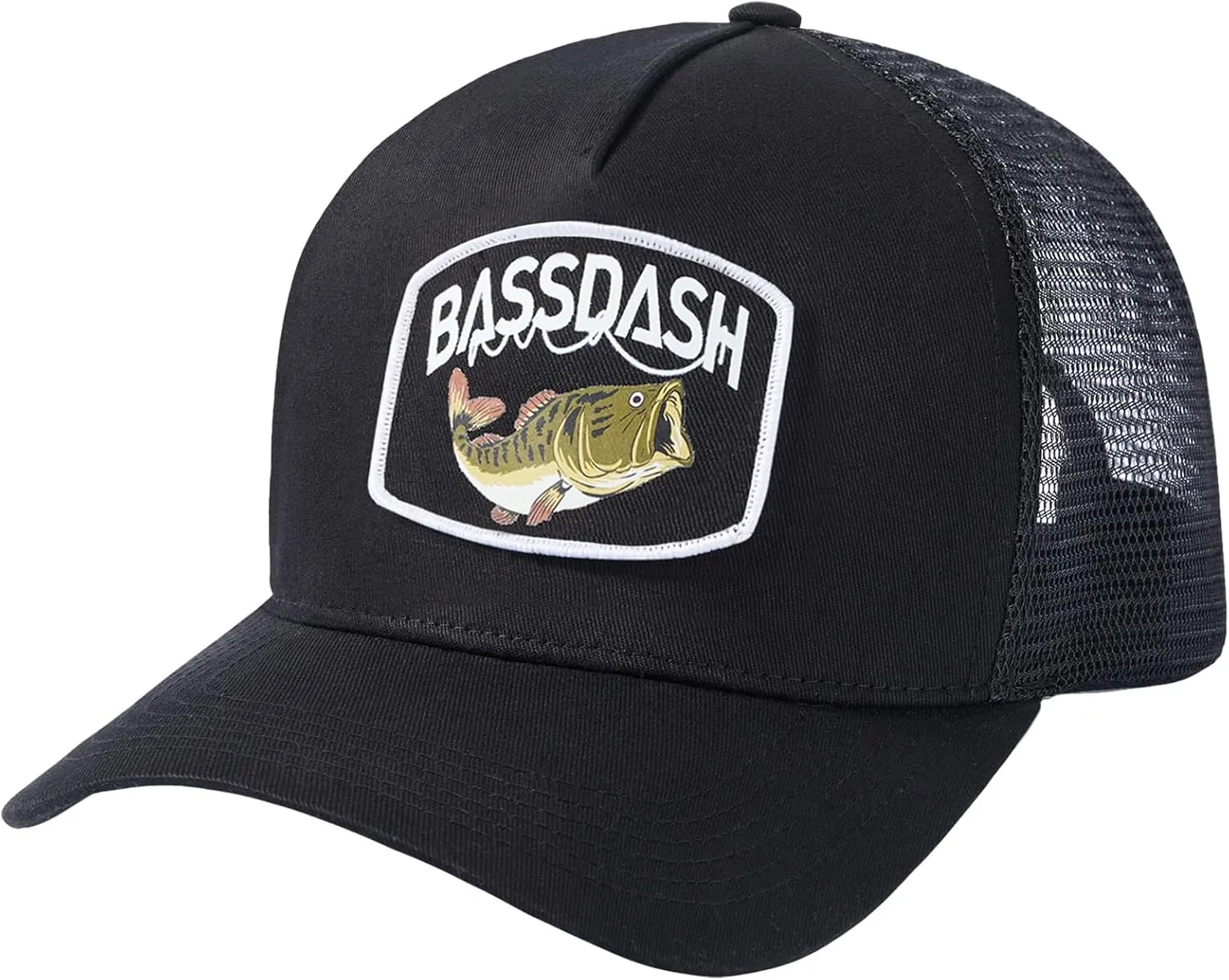 BASSDASH Trucker Hat Embroidered Patch Adjustable Baseball Cap Mesh Back Fishing Hat