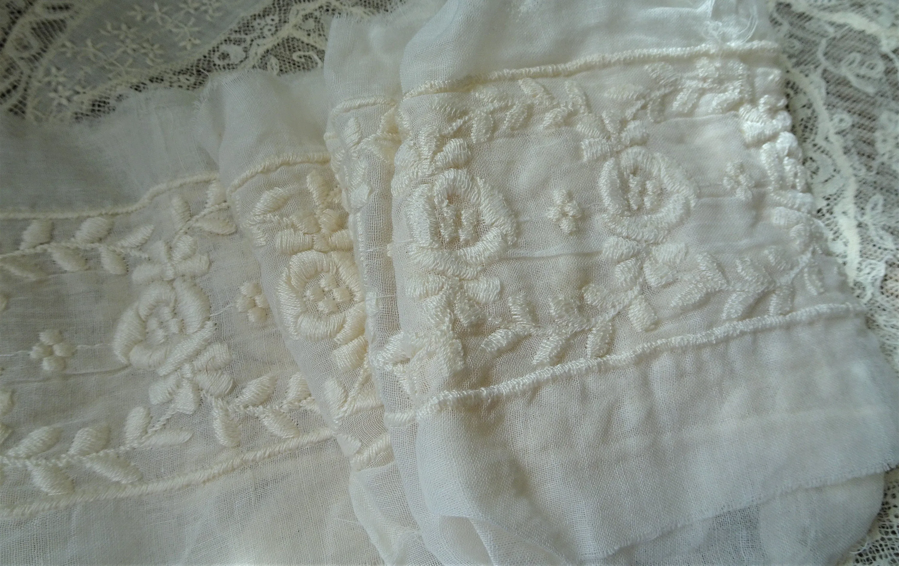 BEAUTIFUL Antique Embroidered Trim, Flounce,Floral Pattern For Bridal Dress,Dolls,Flapper Dress,Heirloom Sewing,Collectible Antique Textiles