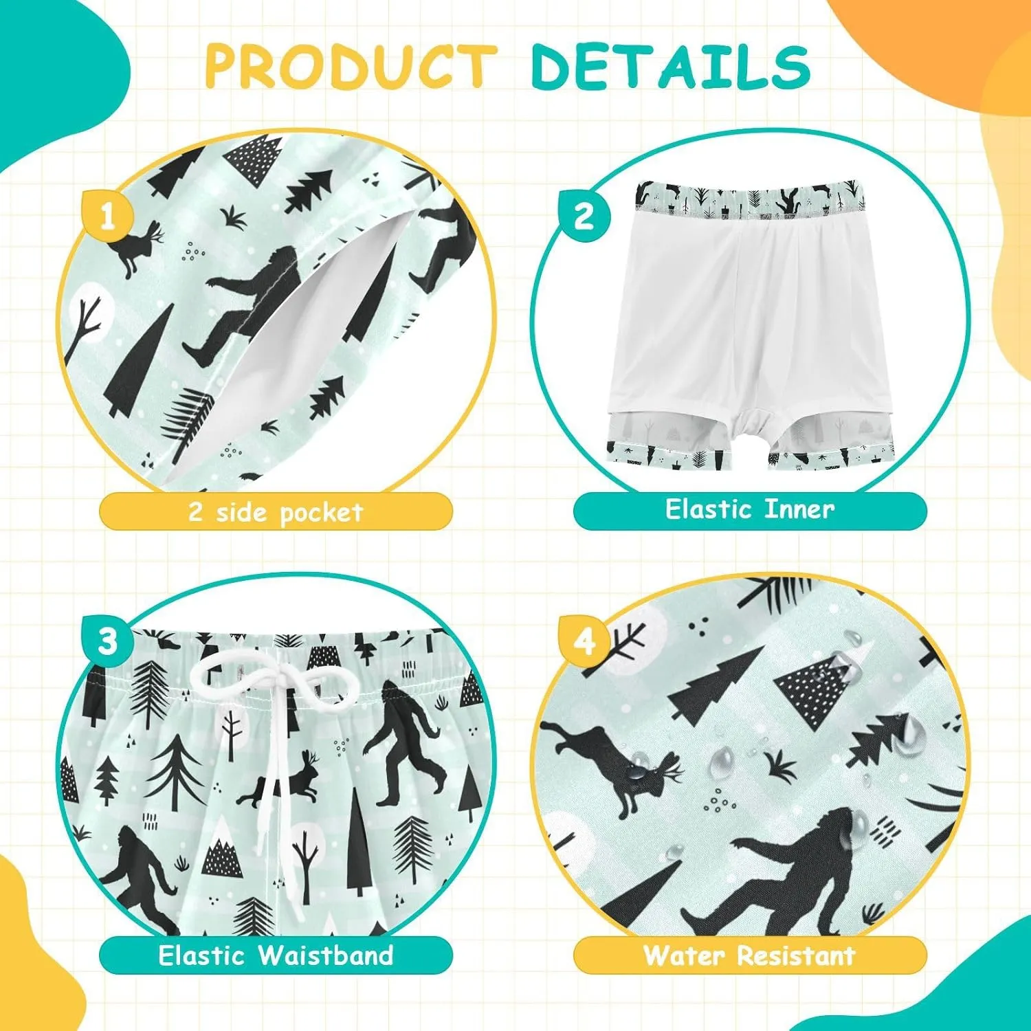 Boys Swim Trunks with Compression Liner Quick Dry Board Shorts with Boxer Brief Bathing Suit 4-14 Years