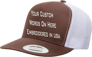 Custom Trucker Flatbill Hat YP 6006 Embroidered Your Text Snapback