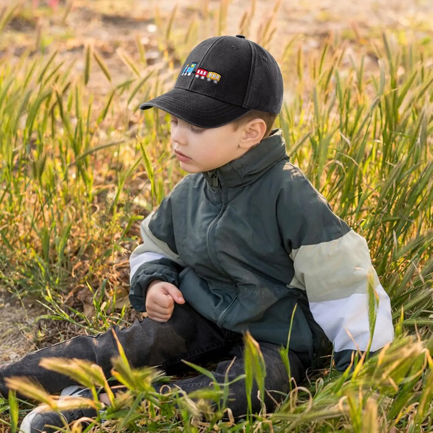 Cute Train Embroidered Kids Baseball Caps Toddler Washed Cotton Vintage Snapback Trucker Hat for Boys Girls 3-8 Years