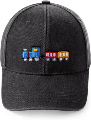 Cute Train Embroidered Kids Baseball Caps Toddler Washed Cotton Vintage Snapback Trucker Hat for Boys Girls 3-8 Years