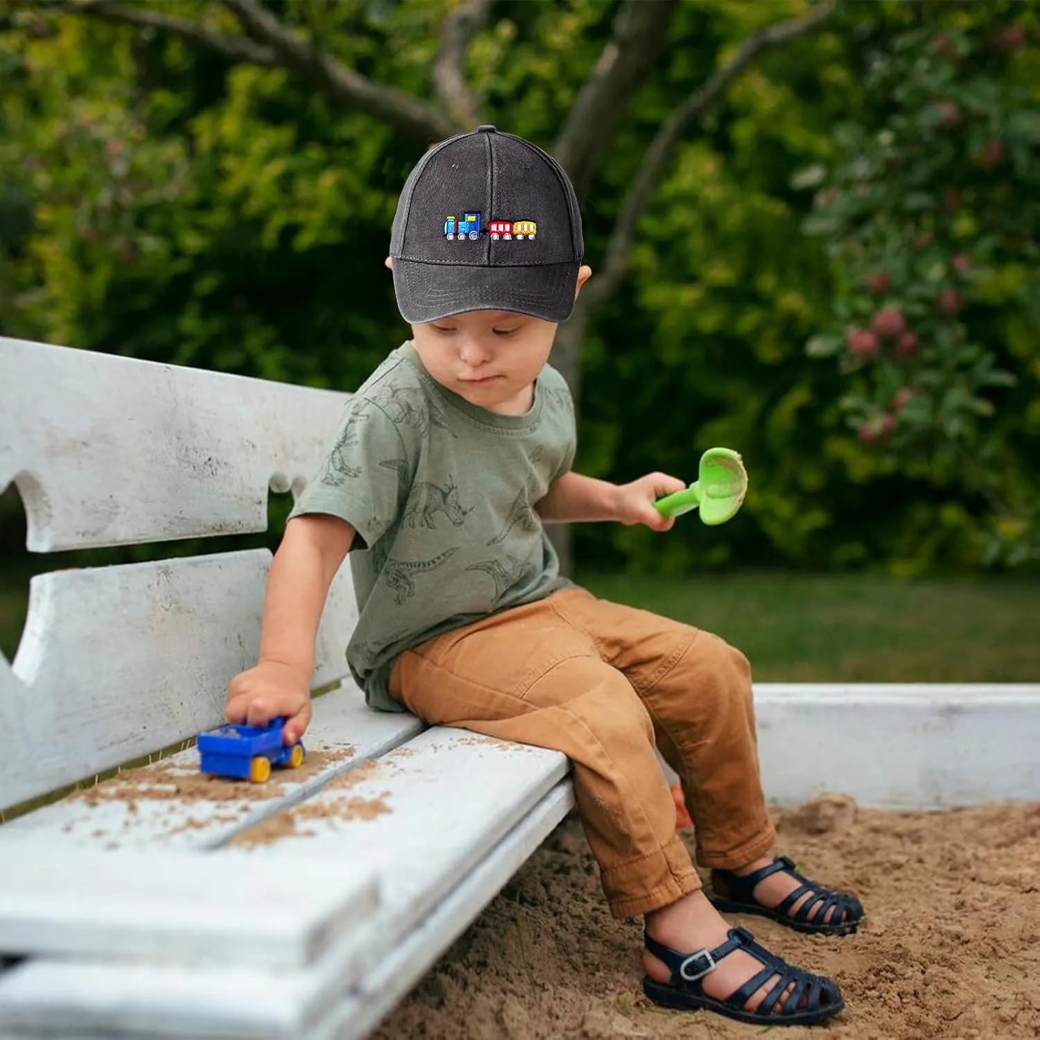 Cute Train Embroidered Kids Baseball Caps Toddler Washed Cotton Vintage Snapback Trucker Hat for Boys Girls 3-8 Years