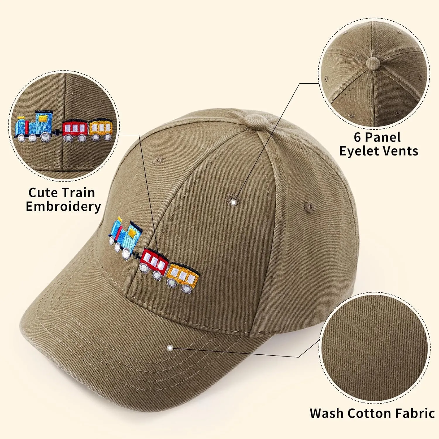 Cute Train Embroidered Kids Baseball Caps Toddler Washed Cotton Vintage Snapback Trucker Hat for Boys Girls 3-8 Years