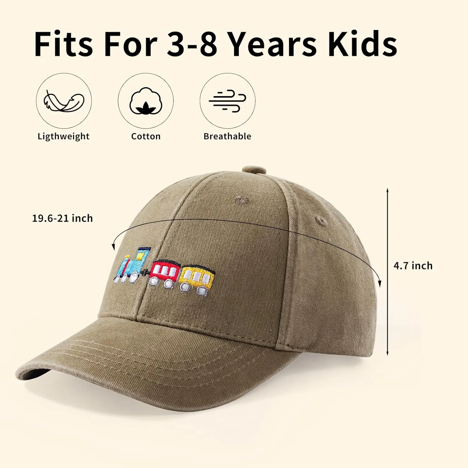 Cute Train Embroidered Kids Baseball Caps Toddler Washed Cotton Vintage Snapback Trucker Hat for Boys Girls 3-8 Years