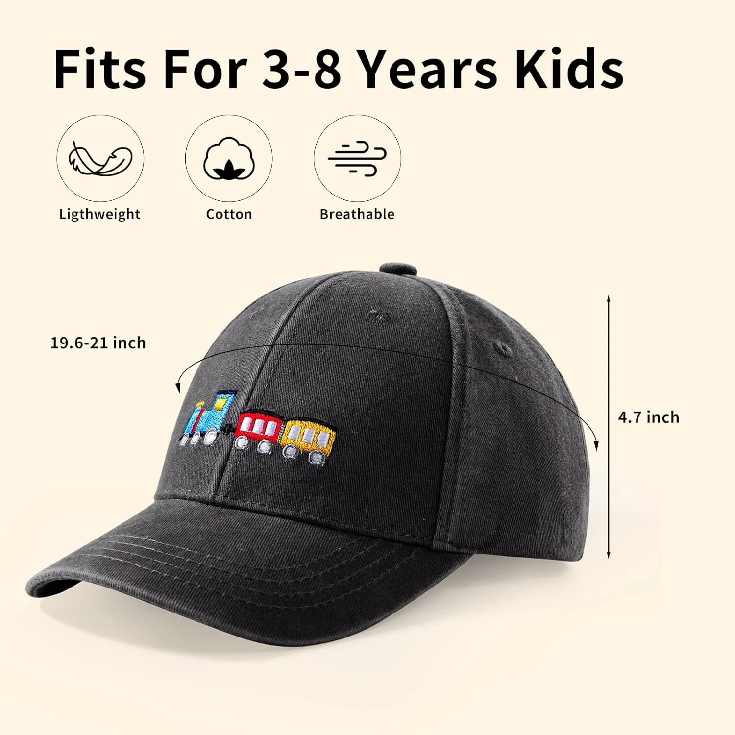 Cute Train Embroidered Kids Baseball Caps Toddler Washed Cotton Vintage Snapback Trucker Hat for Boys Girls 3-8 Years