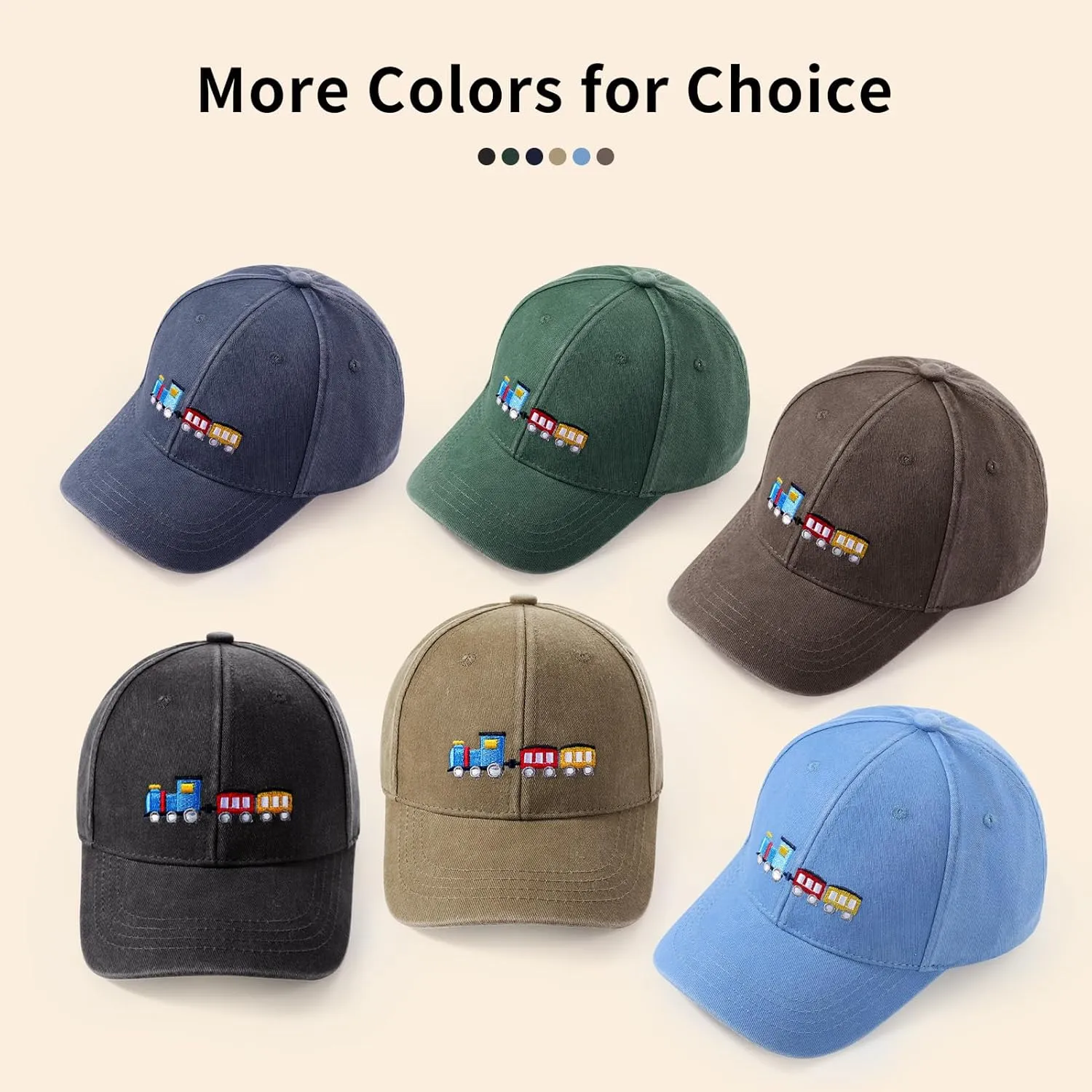 Cute Train Embroidered Kids Baseball Caps Toddler Washed Cotton Vintage Snapback Trucker Hat for Boys Girls 3-8 Years