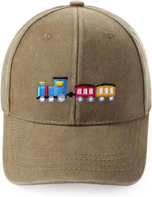 Cute Train Embroidered Kids Baseball Caps Toddler Washed Cotton Vintage Snapback Trucker Hat for Boys Girls 3-8 Years