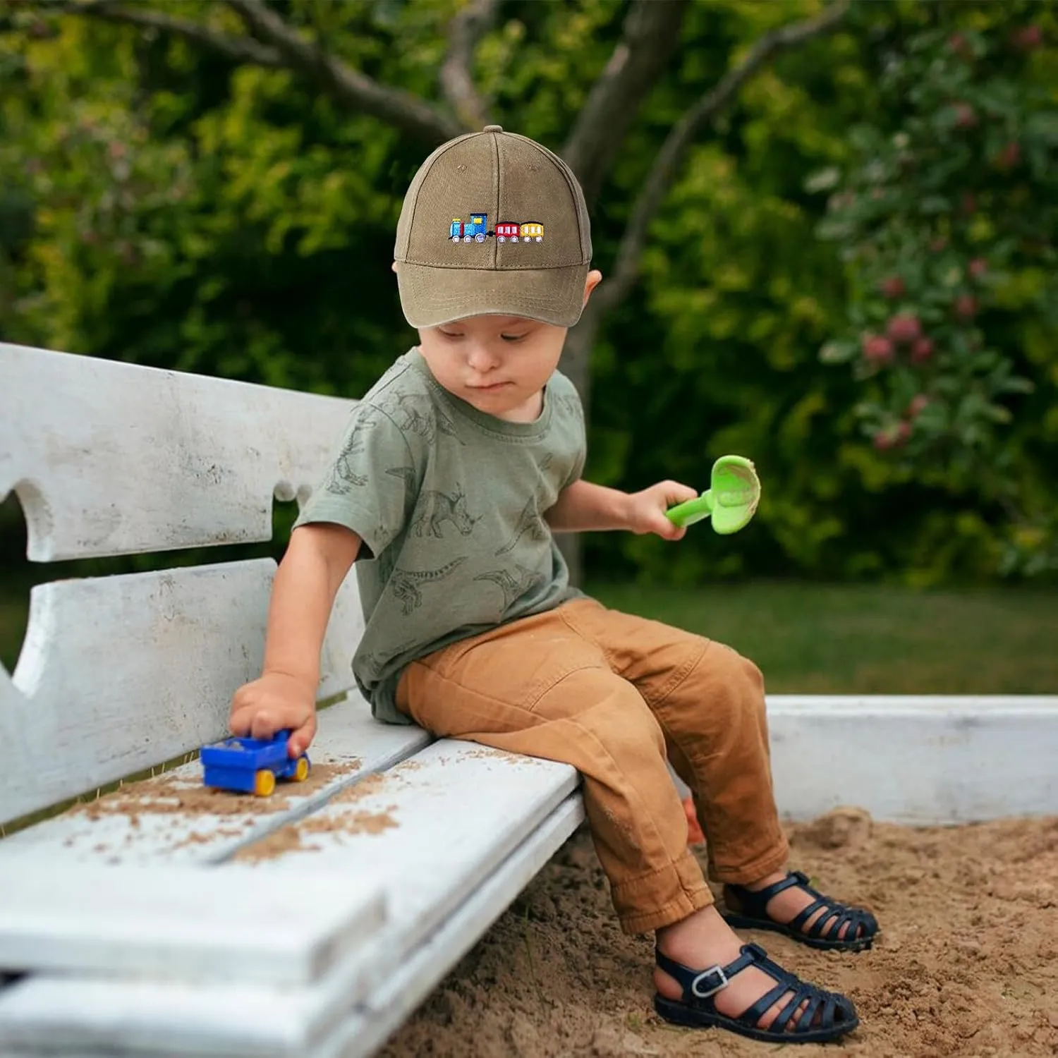 Cute Train Embroidered Kids Baseball Caps Toddler Washed Cotton Vintage Snapback Trucker Hat for Boys Girls 3-8 Years