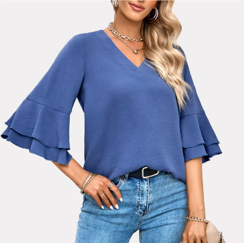 Flutter Sleeve Top Blue Blouse
