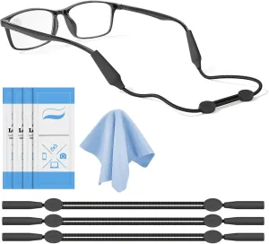 Glasses Strap 3 Pcs - No Tail Sunglasses Straps - Adjustable Eyeglasses Strap, Eye Glass Holder Around Neck, Sports Rope Eyewear Retainer, Glasses Straps for Men Women 14In Black Lanyard Cord
