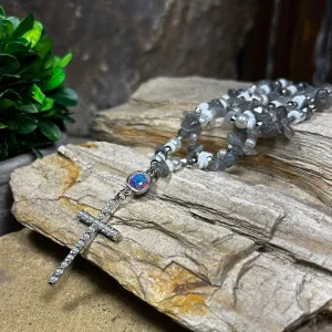 Gray Pearl Studded Cross Necklace