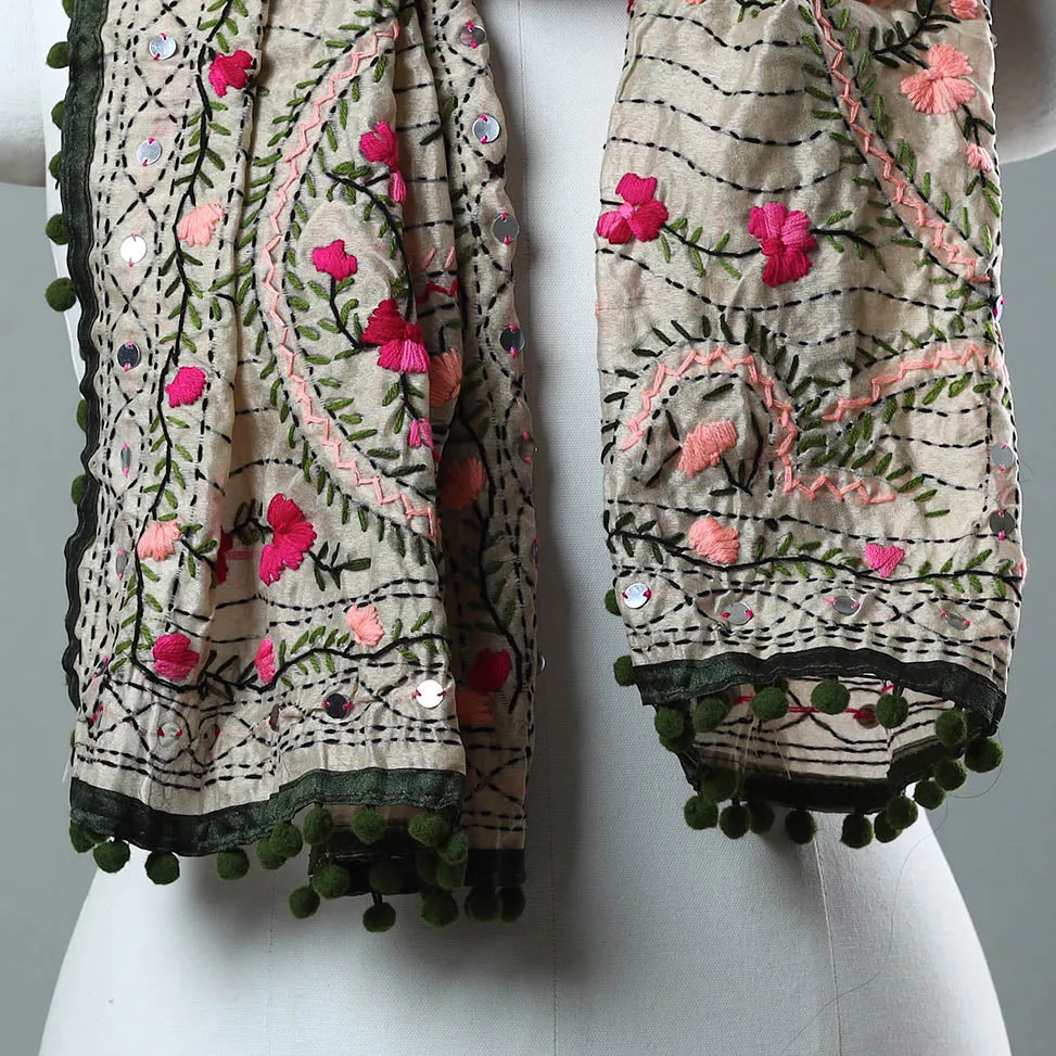 Green - Ranihati Chanderi Silk Phulkari Embroidered Stole 112