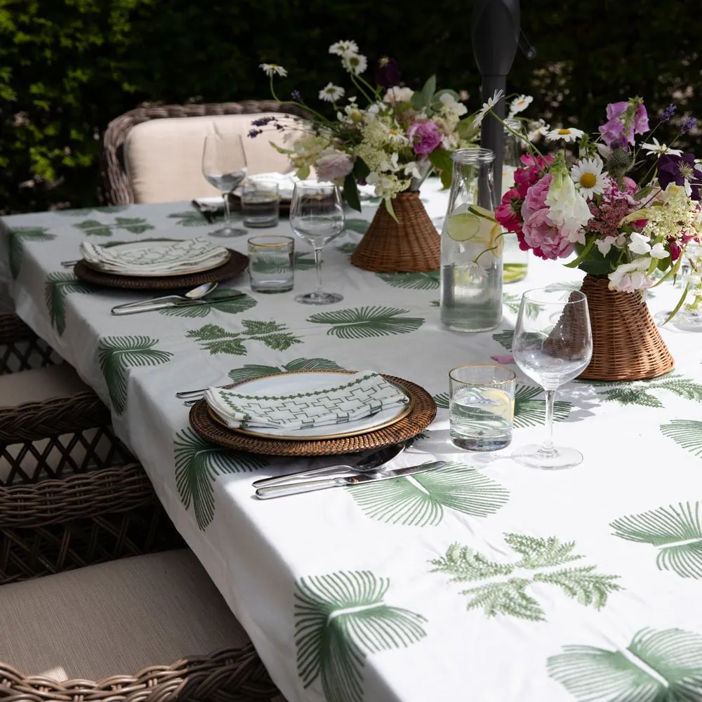 India Hicks Home Embroidered Twin Palms Soft Sage Tablecloth