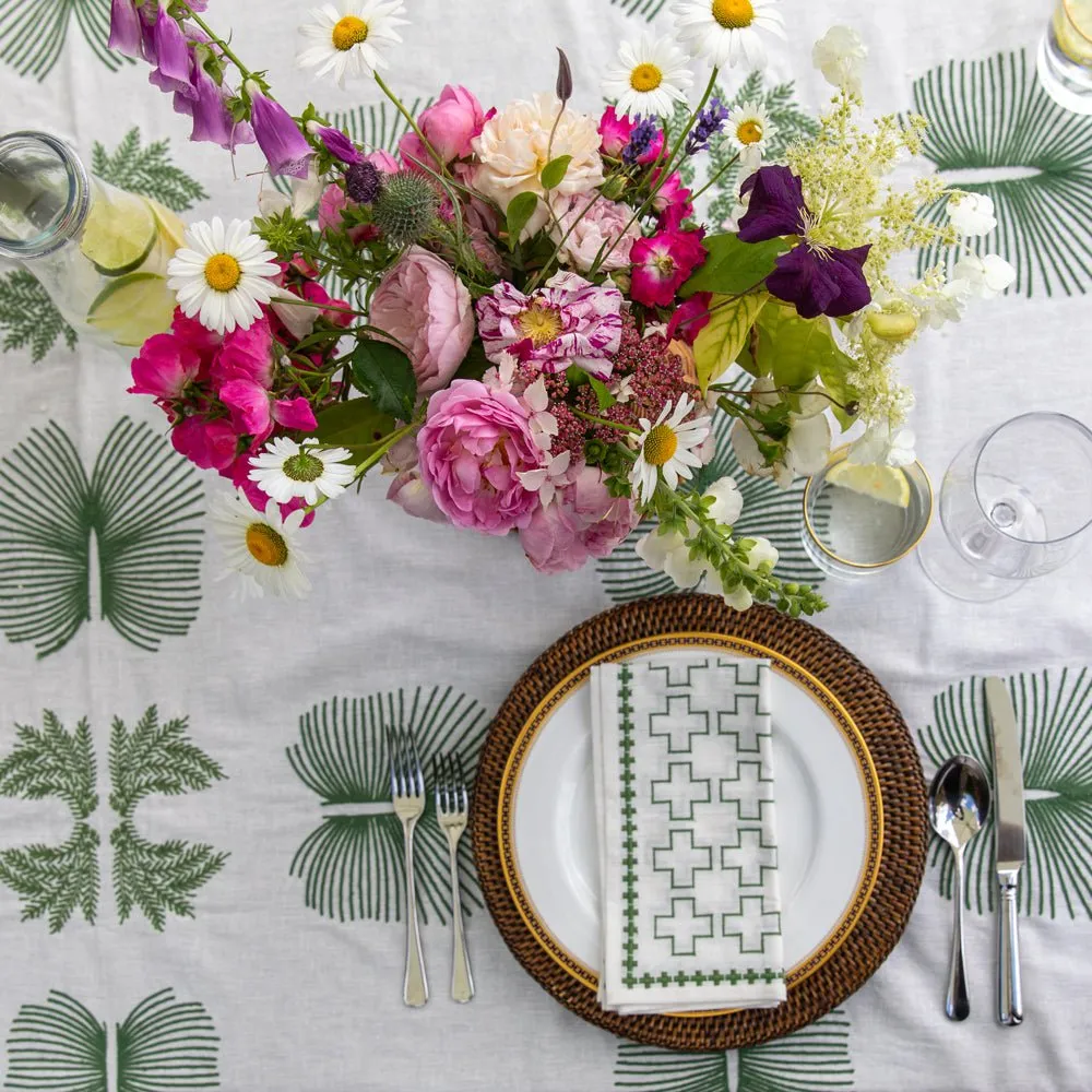 India Hicks Home Embroidered Twin Palms Soft Sage Tablecloth