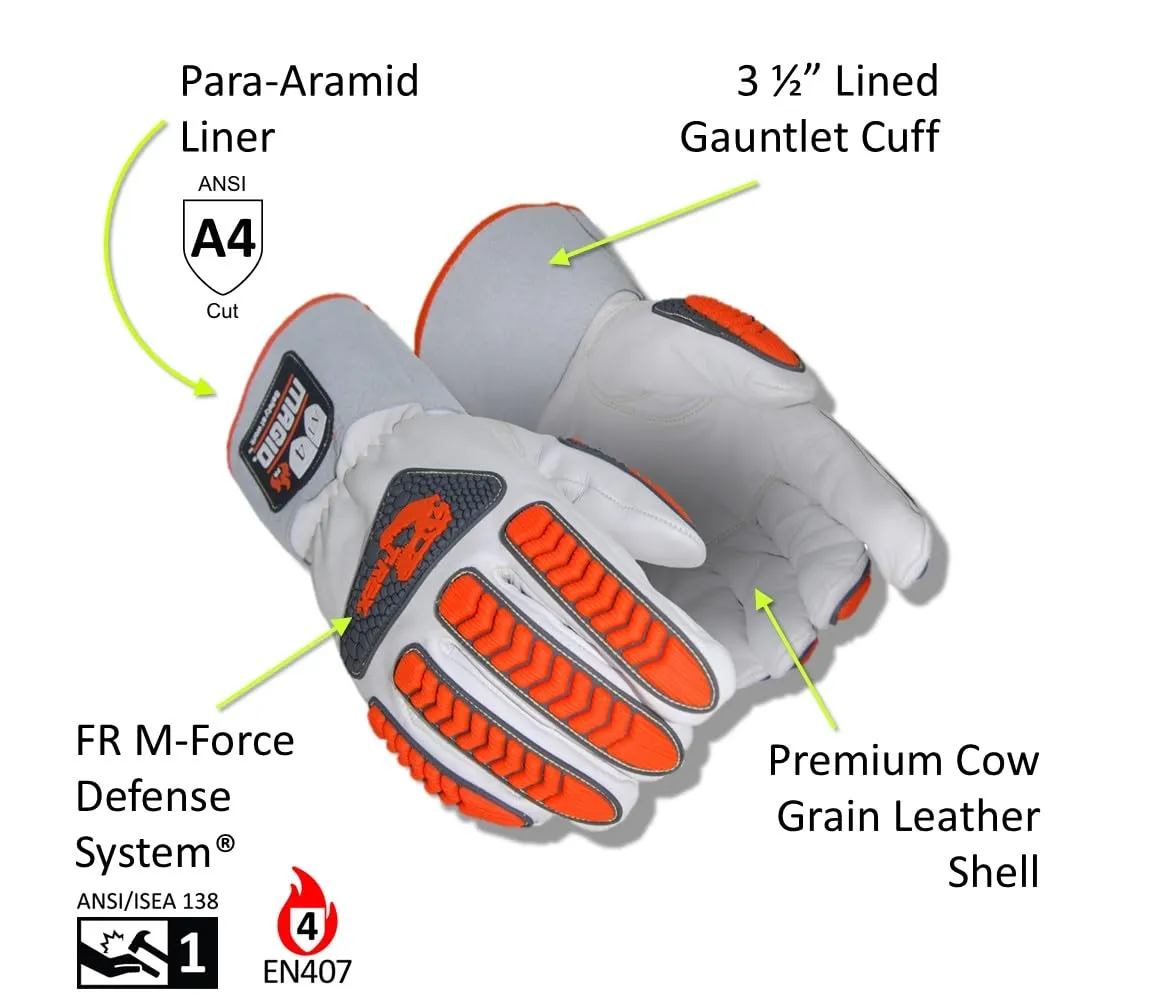 MAGID T-REX TRX848M Inferno Series Heat Resistant Welder's Gloves, 1 Pair, Full Leather, Size 8/M, Red & Gray,White