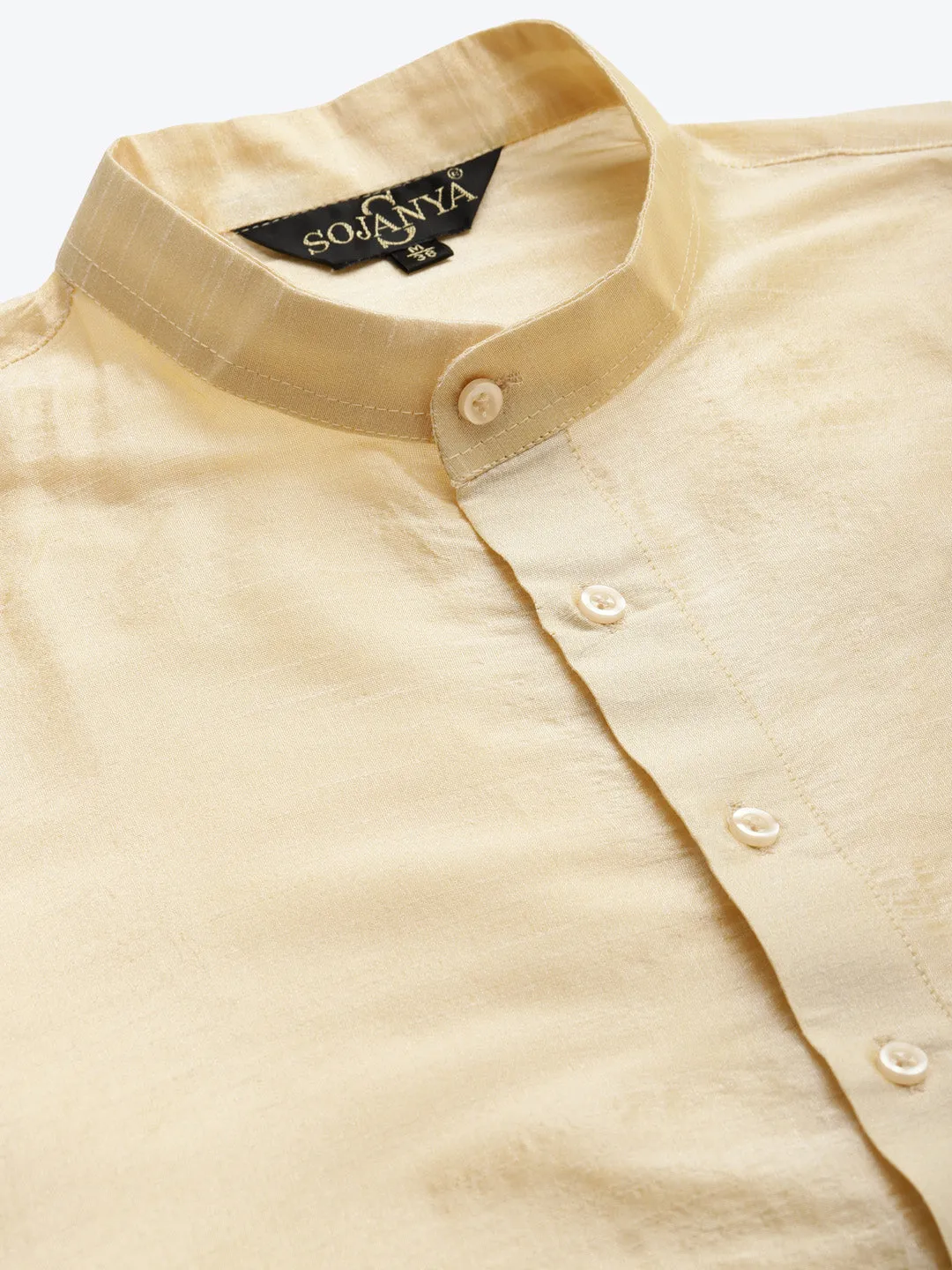 Men's Silk Blend Gold Kurta Pyjama & Navy Sherwani Set - Sojanya