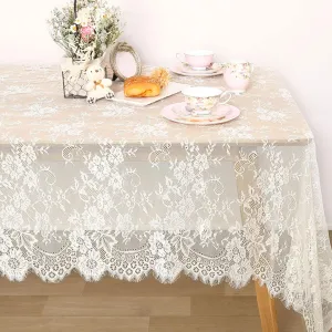 QueenDream Ivory Lace Tablecloth 60x120 Inch Wedding Rectangular Table Cloth Overlay Vintage Embroidered Lace Fabric for Summer Outdoor Thanksgiving Party Home Decor