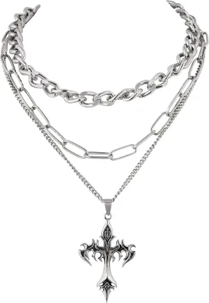 Sacina Gothic Layered Cross Pendant Necklace, Goth Emo Grunge Necklace, Goth Jewelry, Halloween Christmas Jewelry Gift For Women