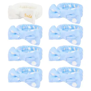 Semato Bachelorette Party Favor Set Bride Spa Headband Bride Headband and Bridesmaid Headband Skincare Headbands for Women Cute Bow Head Bands Party Supplies (1 bride  7 blue dot)