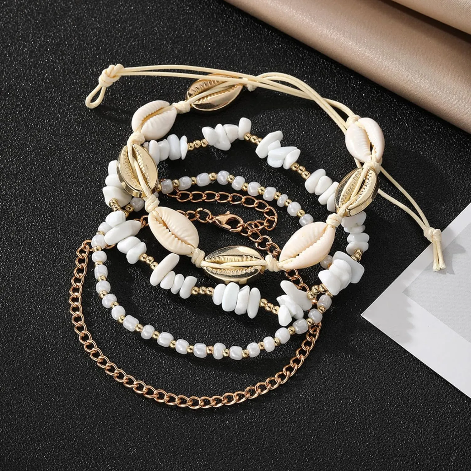 Shell Ankle Bracelets for Women Boho Beach Puka Shells Anklet Waterproof Colorful Beaded Starfish Anklets Vacation Summer Beach Jewelry