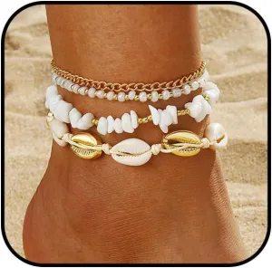 Shell Ankle Bracelets for Women Boho Beach Puka Shells Anklet Waterproof Colorful Beaded Starfish Anklets Vacation Summer Beach Jewelry