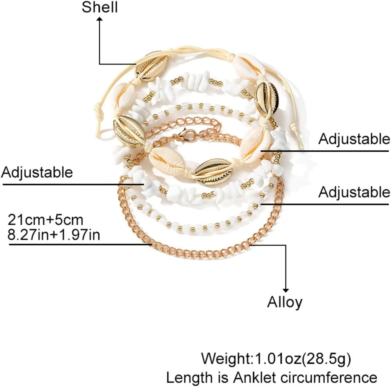 Shell Ankle Bracelets for Women Boho Beach Puka Shells Anklet Waterproof Colorful Beaded Starfish Anklets Vacation Summer Beach Jewelry