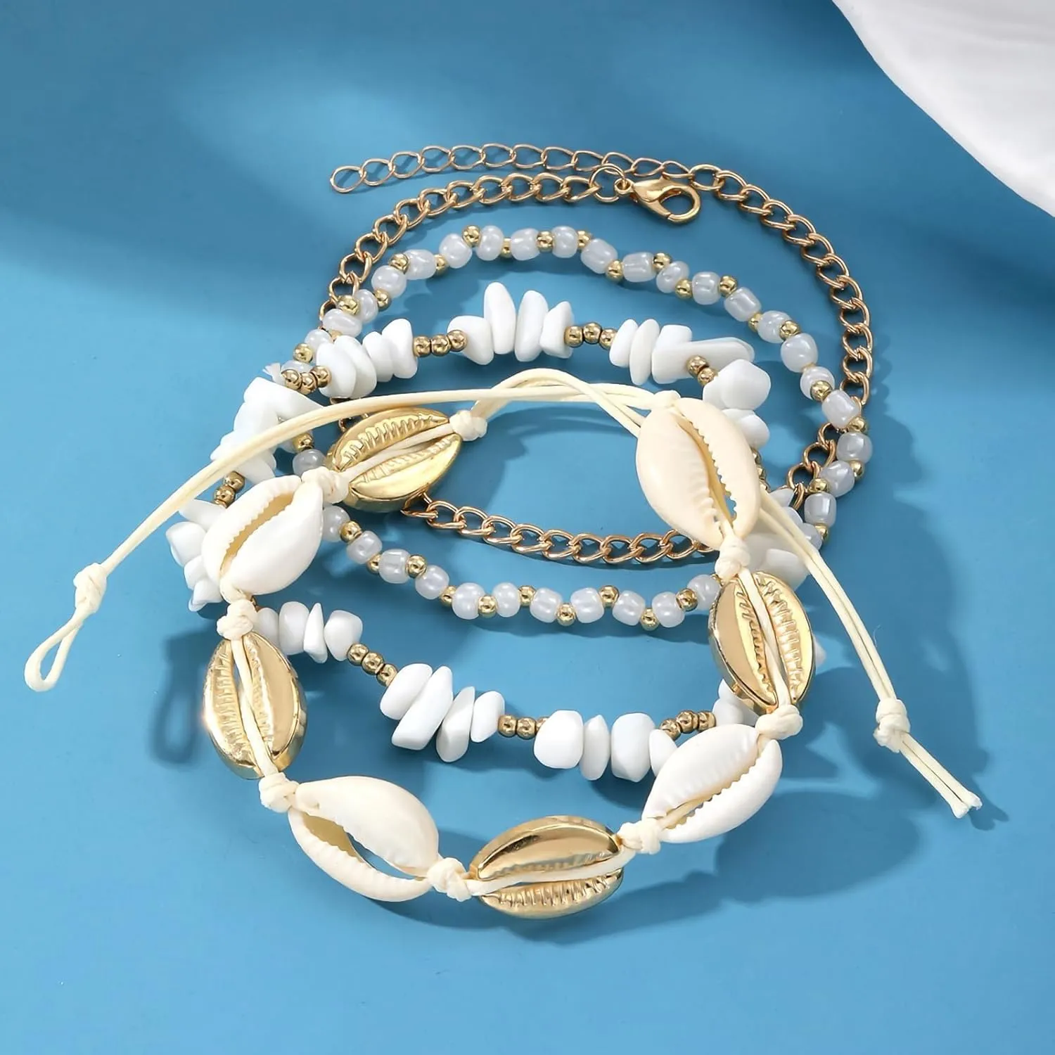 Shell Ankle Bracelets for Women Boho Beach Puka Shells Anklet Waterproof Colorful Beaded Starfish Anklets Vacation Summer Beach Jewelry