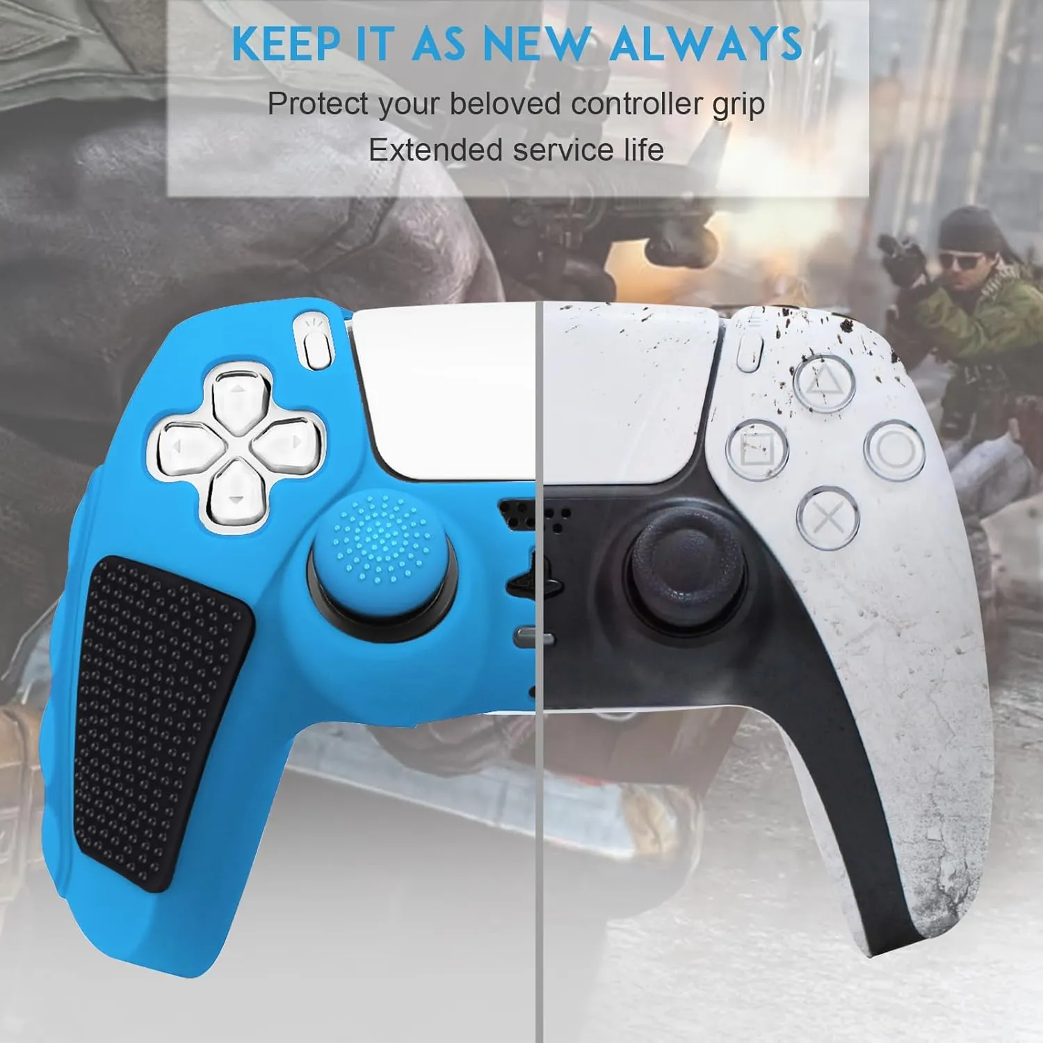 SIKEMAY Anti-Slip PS5 Controller Skin, Soft Thicken Non-Slip Studded Silicone Gel Grip Protective Cover Case for PlayStation 5 Controller Grip, 2 Pack with 8 x Thumb Grip Caps
