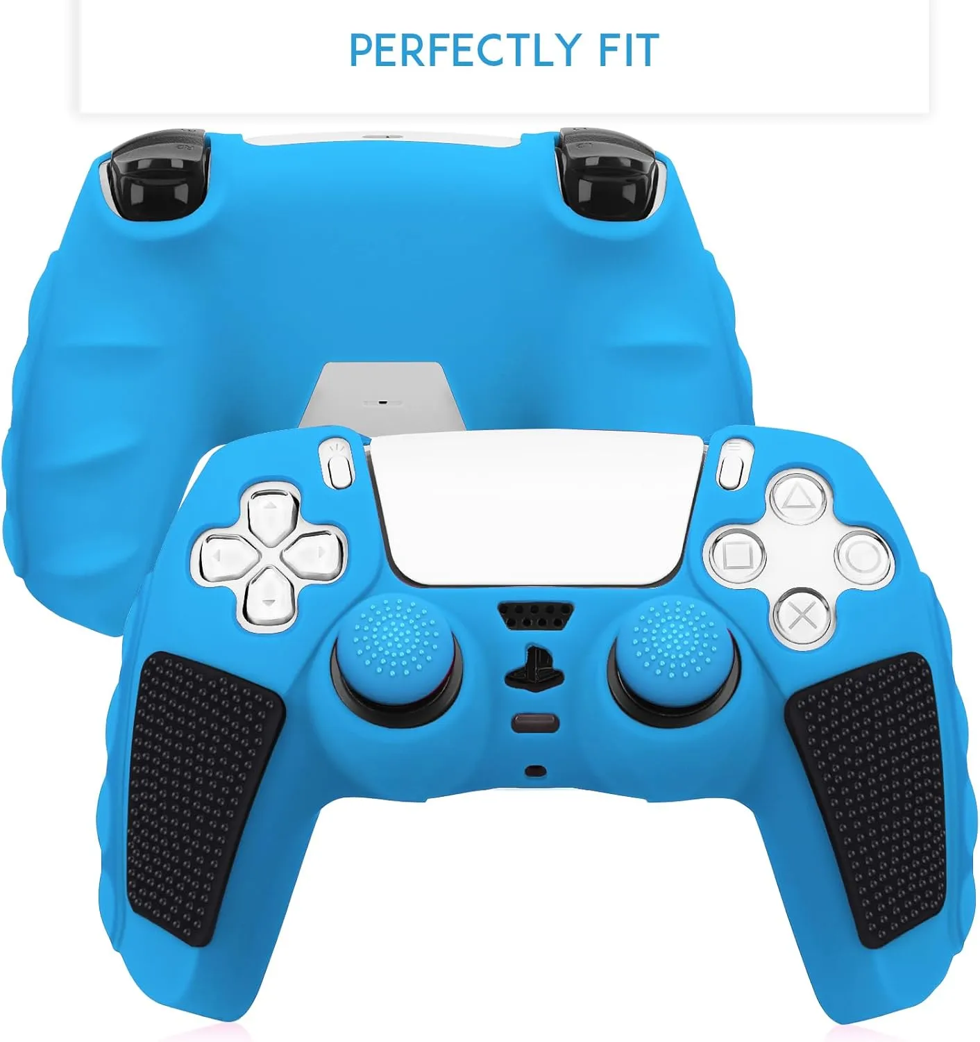SIKEMAY Anti-Slip PS5 Controller Skin, Soft Thicken Non-Slip Studded Silicone Gel Grip Protective Cover Case for PlayStation 5 Controller Grip, 2 Pack with 8 x Thumb Grip Caps