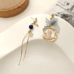 The Teddy in the Moon      Pierced or Clip On Earrings Kawaii Academia Y2K Cottagecore Coquette Fairycore Dollette Princesscore
