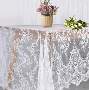 White Lace Tablecloth 60  120 Inch for Rustic Boho Wedding Bridal Shower Party Decoration, Classy Rectangle Overlay Long Vintage Embroidered Reception Table Cloth Decor